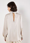 Satin Self-Stripe Tie Back Top, Stone, large