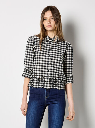 Gingham Embroidered Hem Shirt