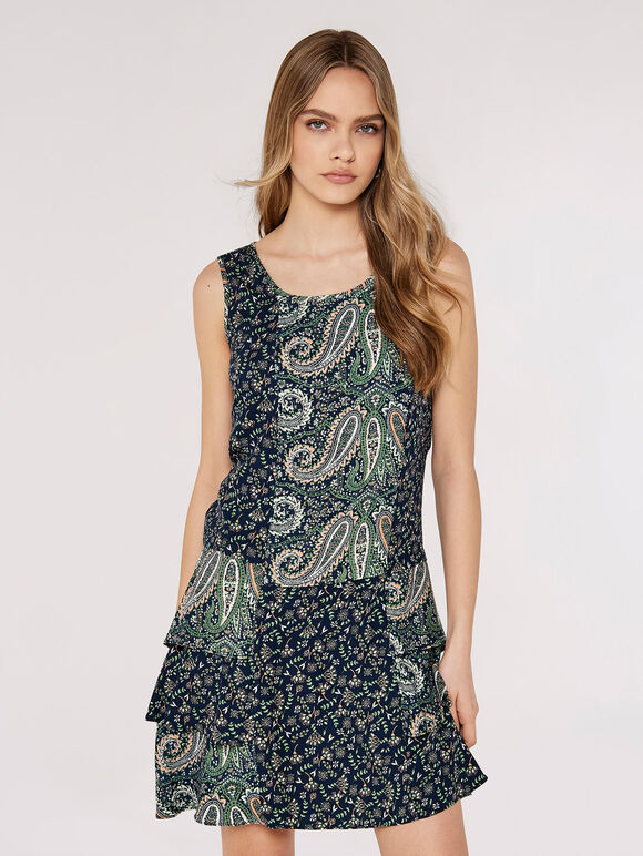 Paisley Mix-Match Mini Dress, Green, large