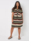 Curve Chevron Drawstring Mini Dress, Khaki, large