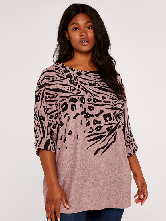 Curve Leopard And Zebra Batwing Top, Pink, large