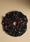 Flower Print Hair Scrunchie, Black, large