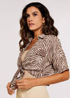 Zebra Tie Waist Top, Brown, large