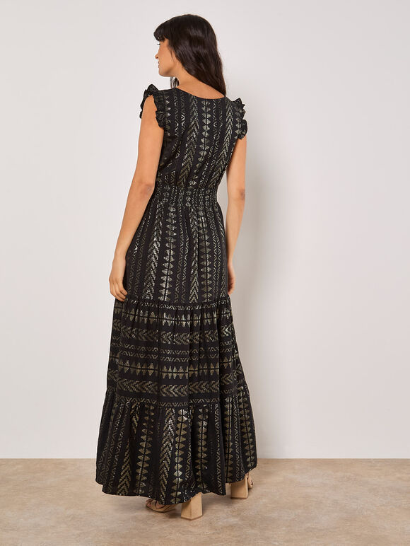 Metallic Embroidered Maxi Dress, Black, large