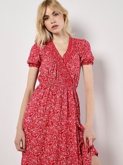 Floral Fruit Wrap Midi Dress