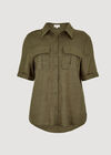 Linen Blend Short Sleeve Shirt, Khaki, large