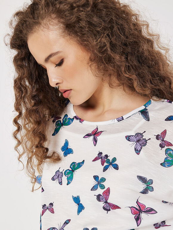Butterfly Print Camisole Insert Top, White, large