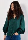 Satin Self-Stripe Blouse, Green, large