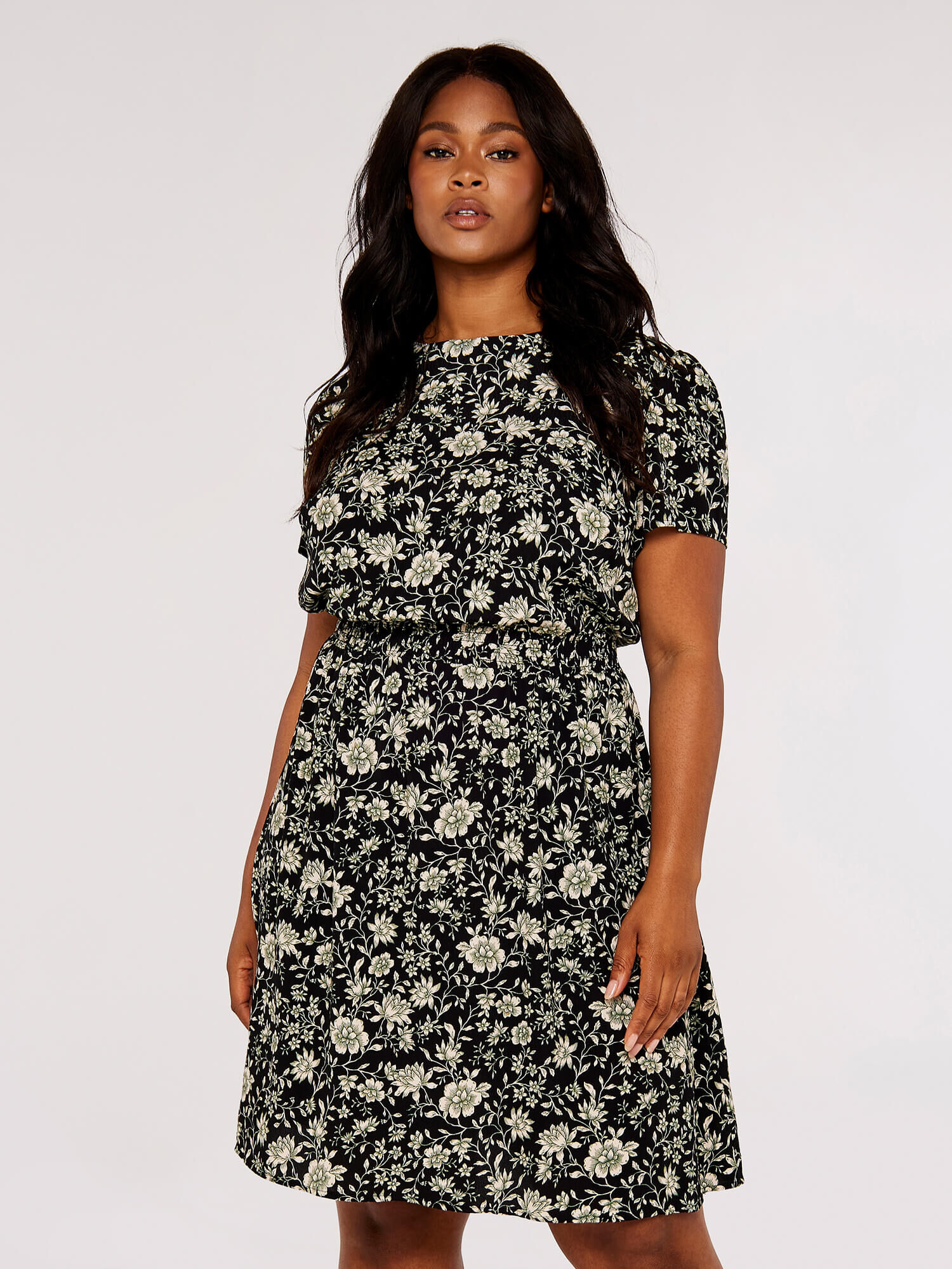 Apricot black sales floral dress