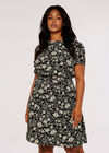Curve Floral Mini Dress, Black, large