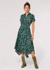 Abstract Print Shirt Midi Dress, Green, large