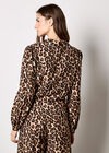 Leopard Print Tie Front Crop Shirt, Brown, large