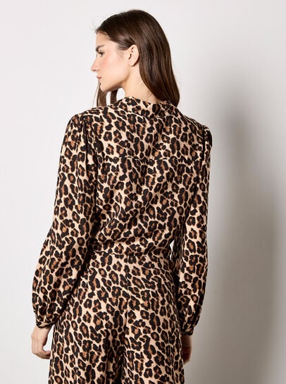 Leopard Print Tie Front Crop Shirt