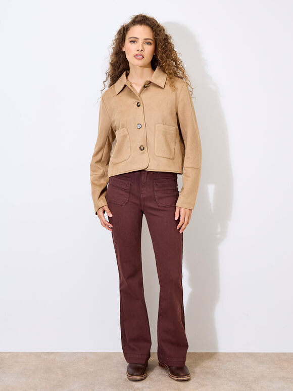 Suedette Cropped Jacket, Stone, large