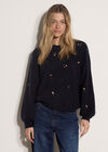 Floral Embroidered Jumper, Navy, large
