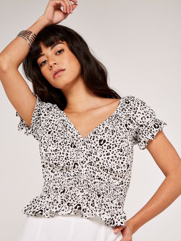 Animal Print Cropped Top, Cream, large