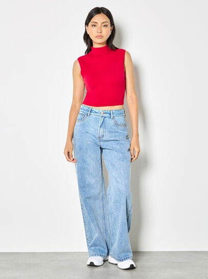 High Neck Knitted Crop Top