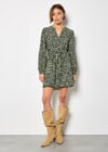 Animal Ikat Print Drawstring Mini Dress, Green, large