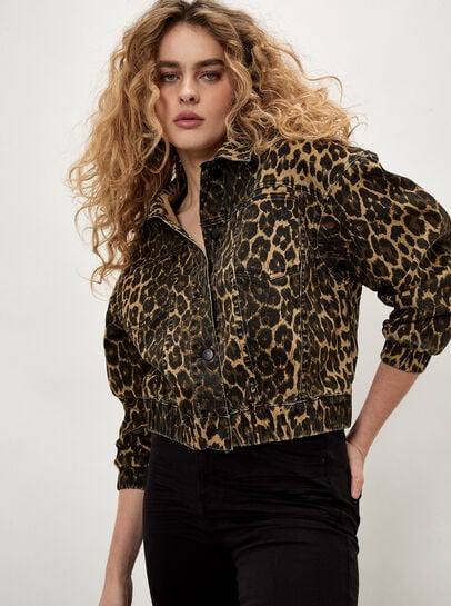 Leopard Print Denim Crop Jacket
