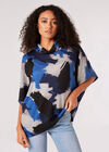 Paint Stroke Cowl Neck Top, Blue, large