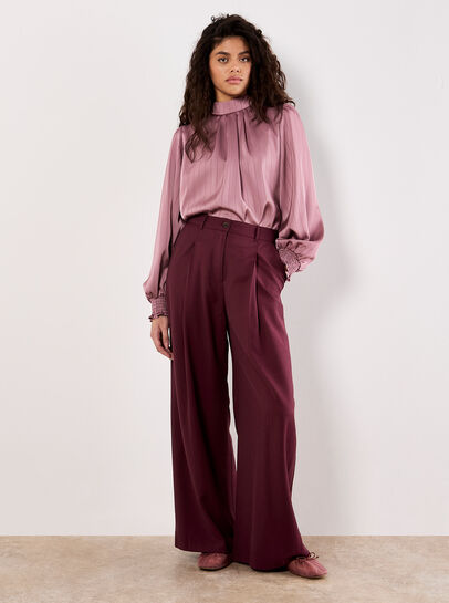Satin Self-Stripe Tie Back Top