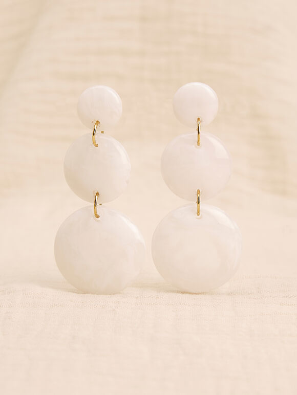 Circle Beads Drop Earrings, White, large
