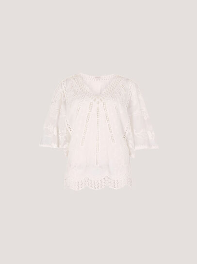 Embroidered Cotton Mesh Top