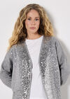 Sequin Embellished Long Cardigan, Grey, large
