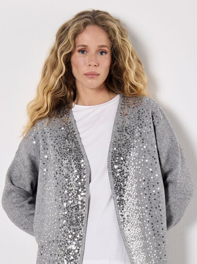 Sequin Embellished Long Cardigan