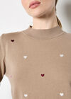 Embroidered Hearts Fine Knit Jumper, Stone, large