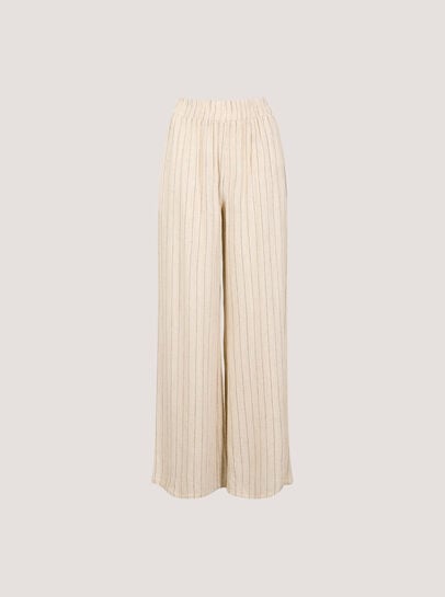 Pinstripe Linen Blend Wide-Leg Trousers