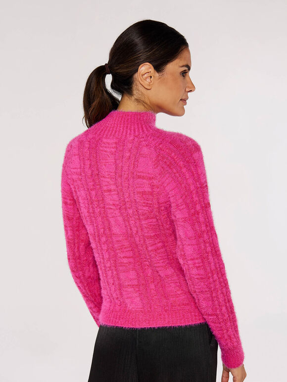 Pull pelucheux Aran, rose, grand