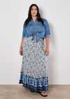 Sarasa Floral Tiered Maxi Skirt, Cream, large