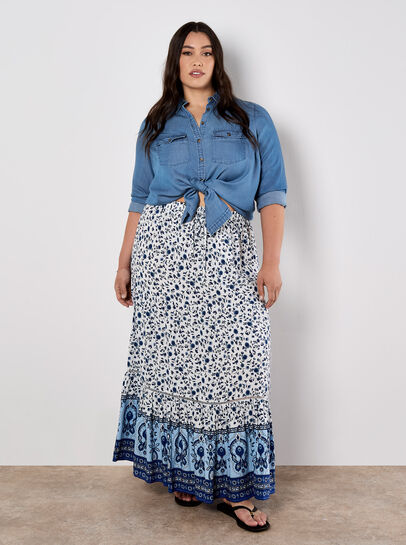 Sarasa Floral Tiered Maxi Skirt