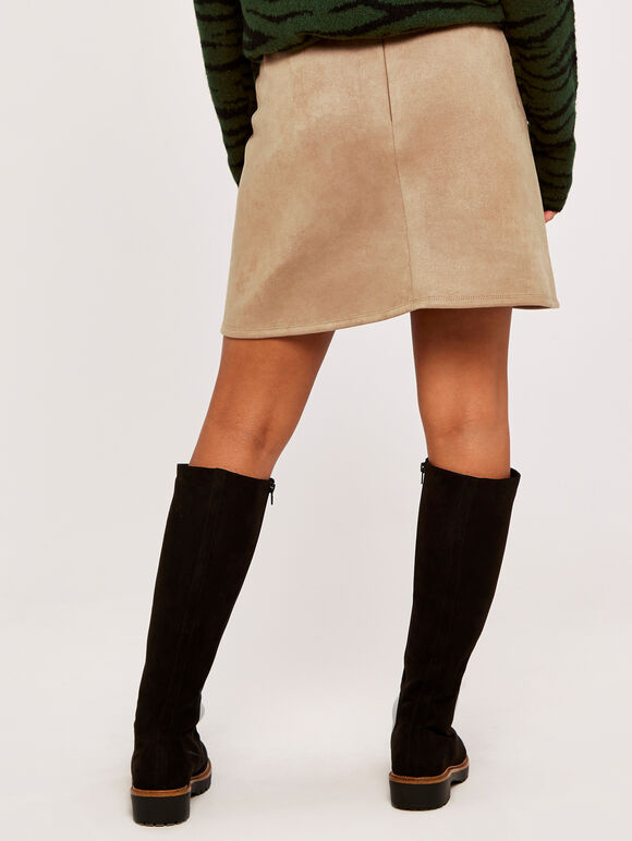 Suedette 2 Zip Pocket Panel Skirt, Stone, large