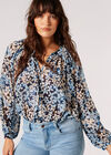 Floral Silhouette Chiffon Blouse, Navy, large