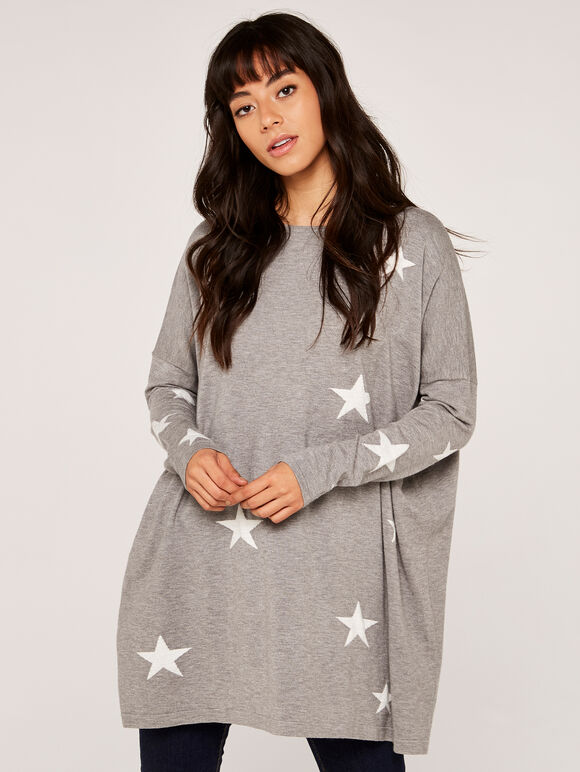 Lurex Star Oversized Jumper, Grey, large