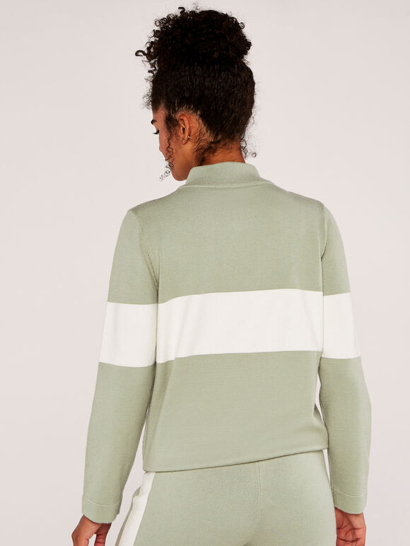 Colourblock-Pullover mit Reißverschluss, Grün, groß