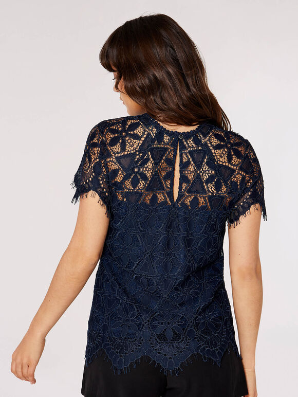 Guipure Scallop Lace Top, Navy, large