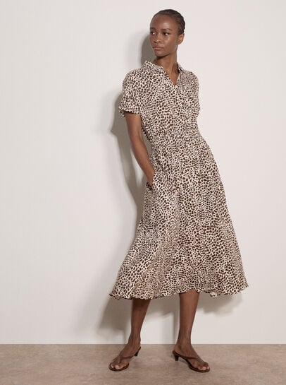Animal Spot Print Shirt Midi Dress