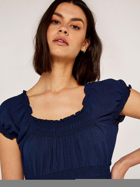 Milkmaid Mini Dress, Navy, large