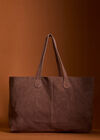 Soft Suede Large Tote Bag, Brown, large