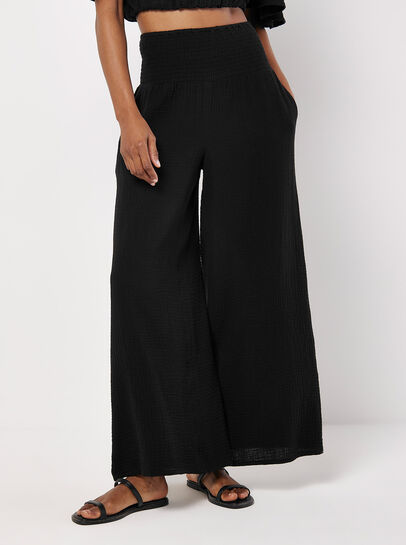 Smocked Waistband Palazzo Trousers