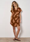 Tropical Leaf Wrap Mini Dress, Rust, large