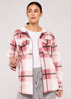 Check Zip Through Shacket, Pink, large