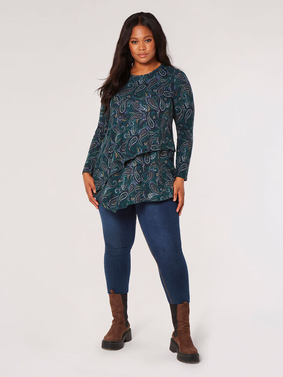 Curve Paisley Soft Touch Asymmetrical Top, Green, large