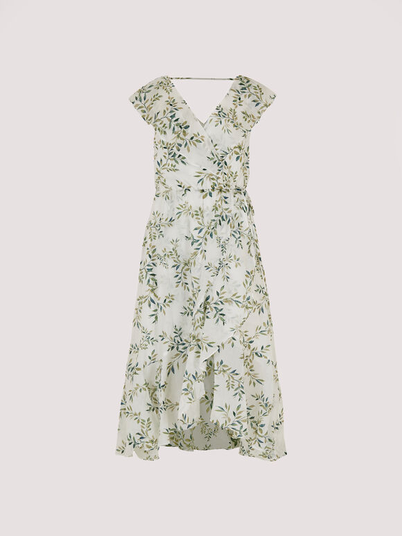 Leaf Ruffle Midi Dress, Cream, large