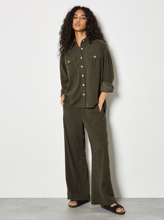Cord Wide-Leg Trousers, Khaki, large