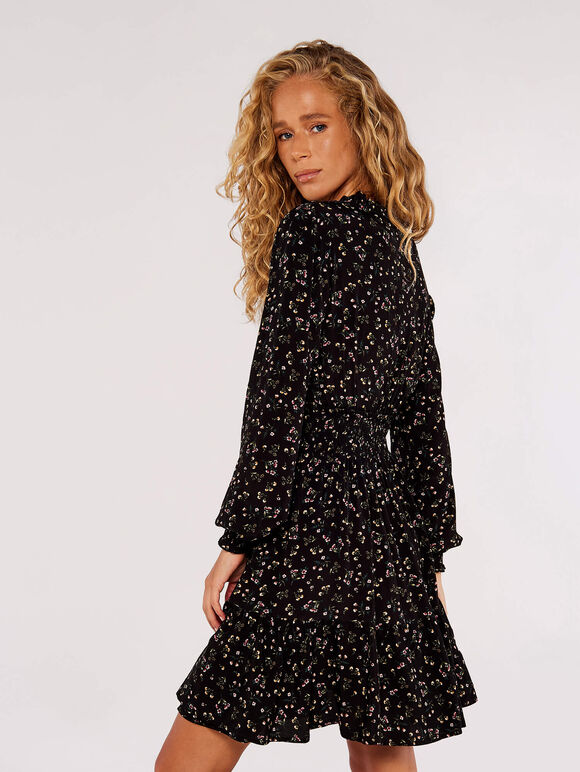 Ditsy Floral Mini Dress, Black, large
