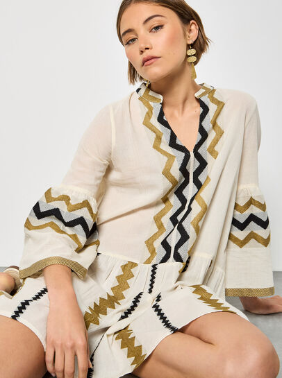 Jacquard Bell Sleeve Dress